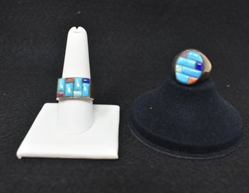 2 Men's Sterling Silver & Turquois Rings
