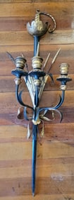 Vintage MCM Italian Gilt Wrought Iron 3 Candel Wall Sconce