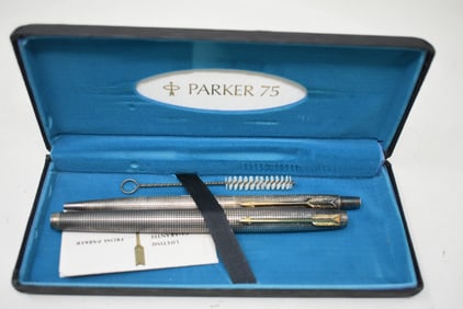 Parker 75 Sterling Silver Cisele Fountain Pen Set In Box