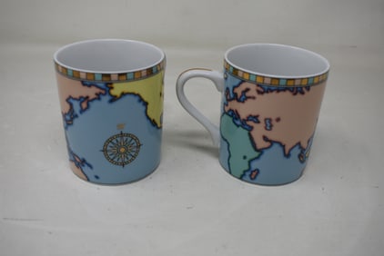 Pair of Tiffany & Co World Map Mugs