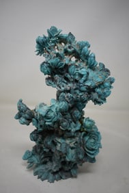 2 Piece Vintage Carved Turquoise Sculpture with Bird