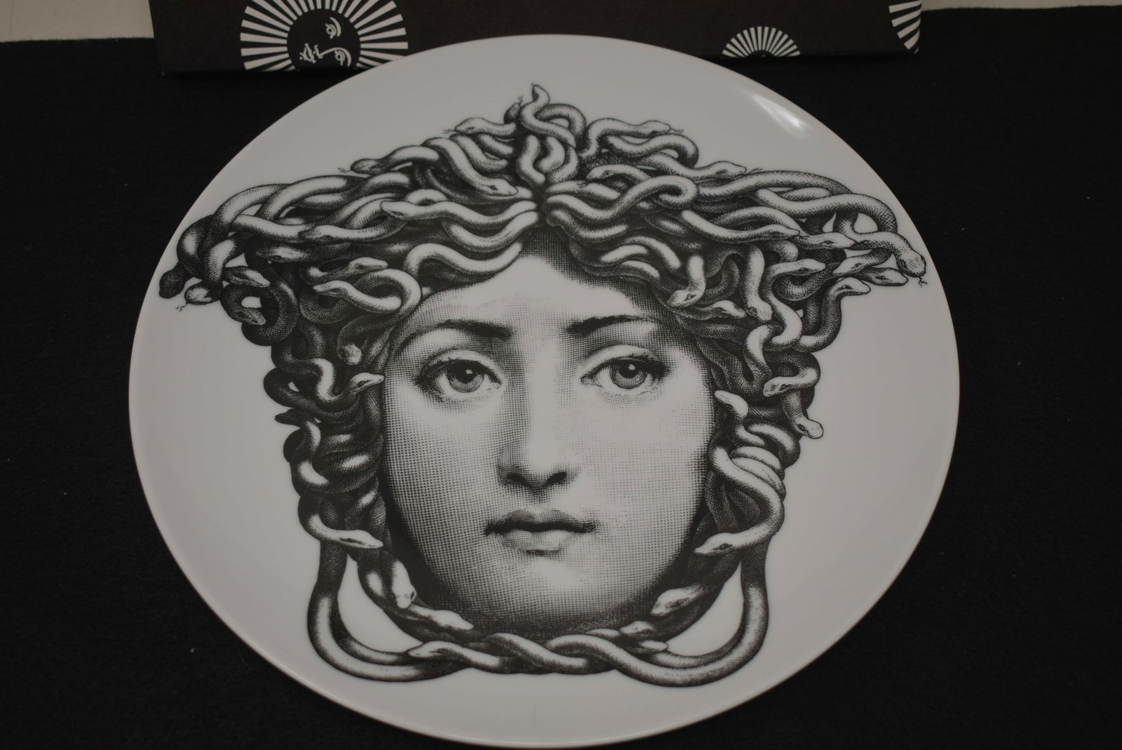 Fornasetti Tema E Variazioni no. 217 Wall Plate "Medusa" in Box: Fornasetti Tema E Variazioni no. 217 "Medusa" 10" Wall Plate. It is in excellent condition in its original box.