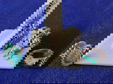 Lot of 4 Sterling Silver Turquoise Rings