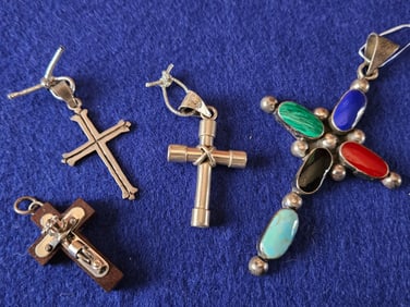 Lot of 4 Sterling Silver Cross Pendants
