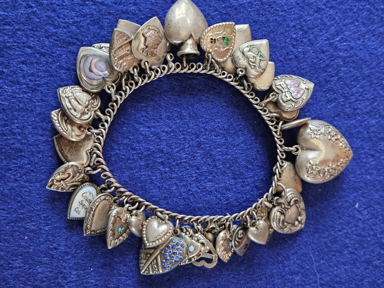 Vintage Puffy Heart Charm Bracelet Sterling Silver (1 of 6)