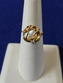 14k Gold and Baroque Pearl Ring