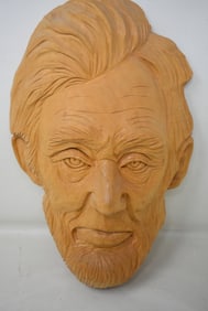 Hand Carved Folk Art Abraham Lincoln Wood Face Sculpture Signed
