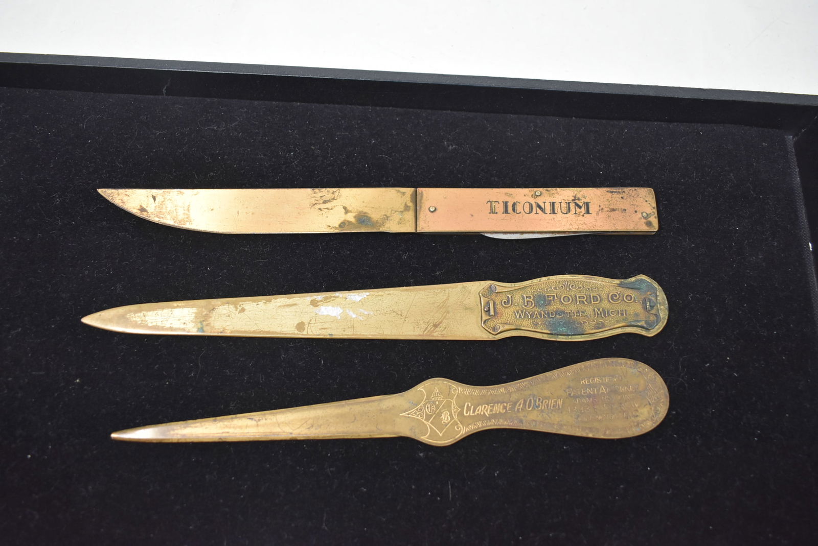 3 Vintage Brass Advertising Letter Openers: A Lot of 3 Vintage Brass Advertising Letter Openers. Good condition.