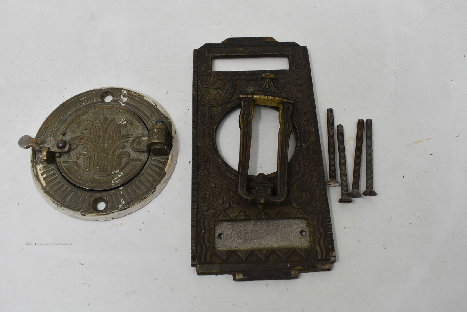 1880s Victorian Door Knocker and Peephole: 1880's Victorian Door Knocker (6.5") and Peephole (3.5").