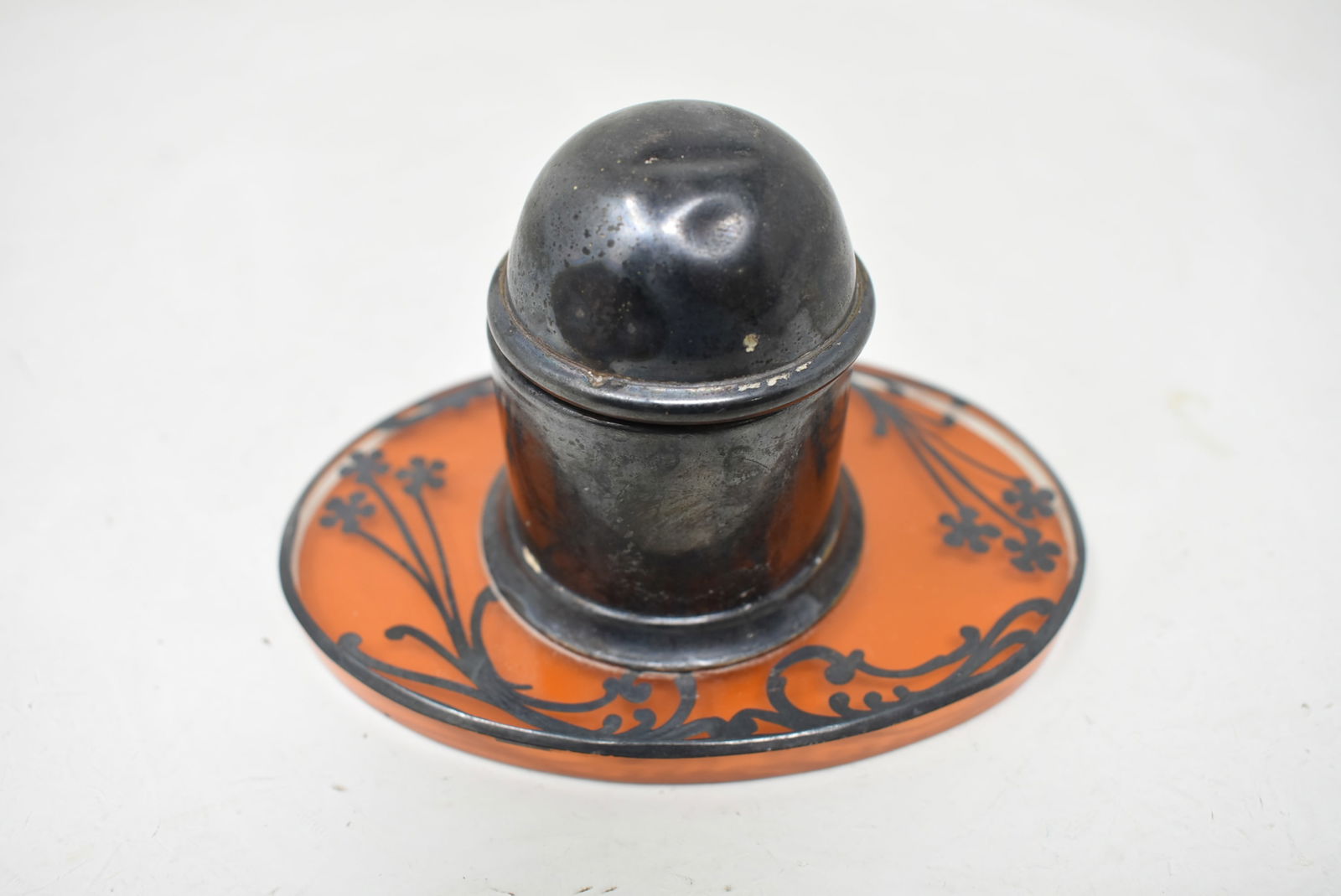 Unusual Inlay Glass and Metal Inkwell (1 of 6)