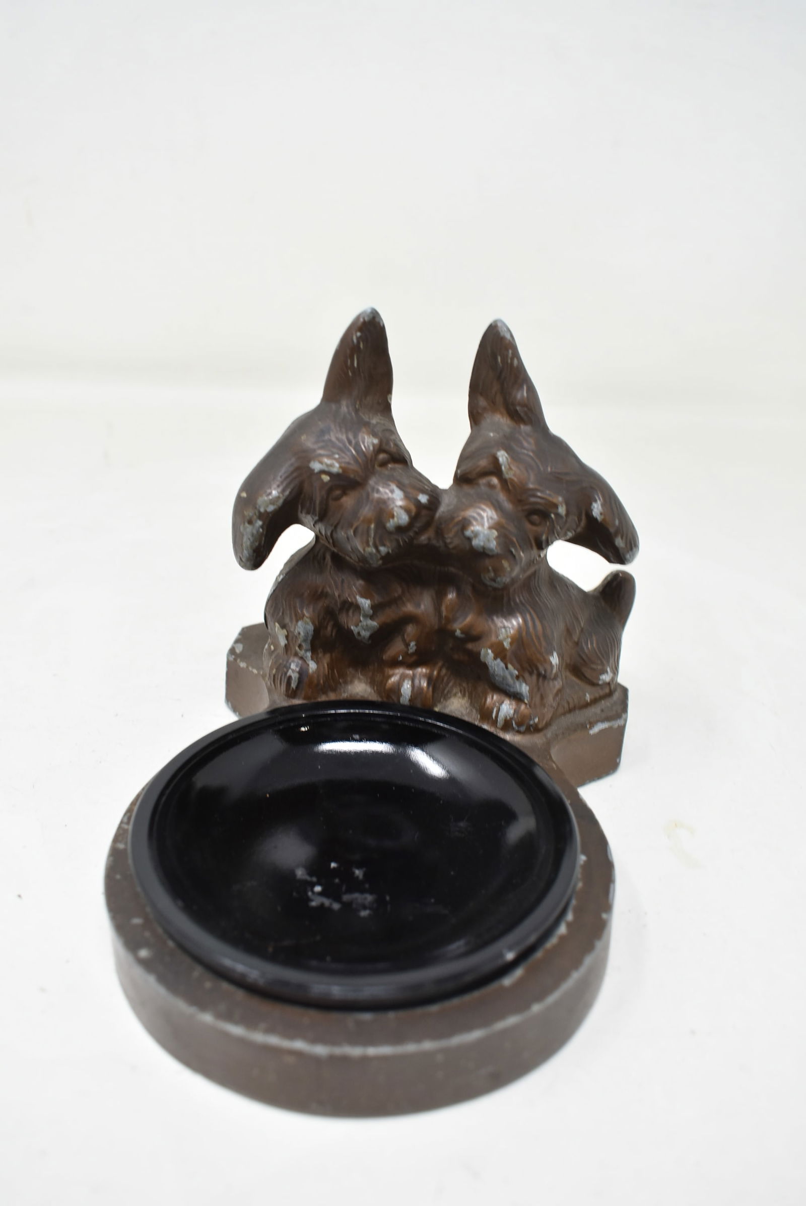 Metal Cute Puppies Ashtray with Glass Insert: Metal Cute Puppies Ashtray with Glass Insert. It measures 6"x4".