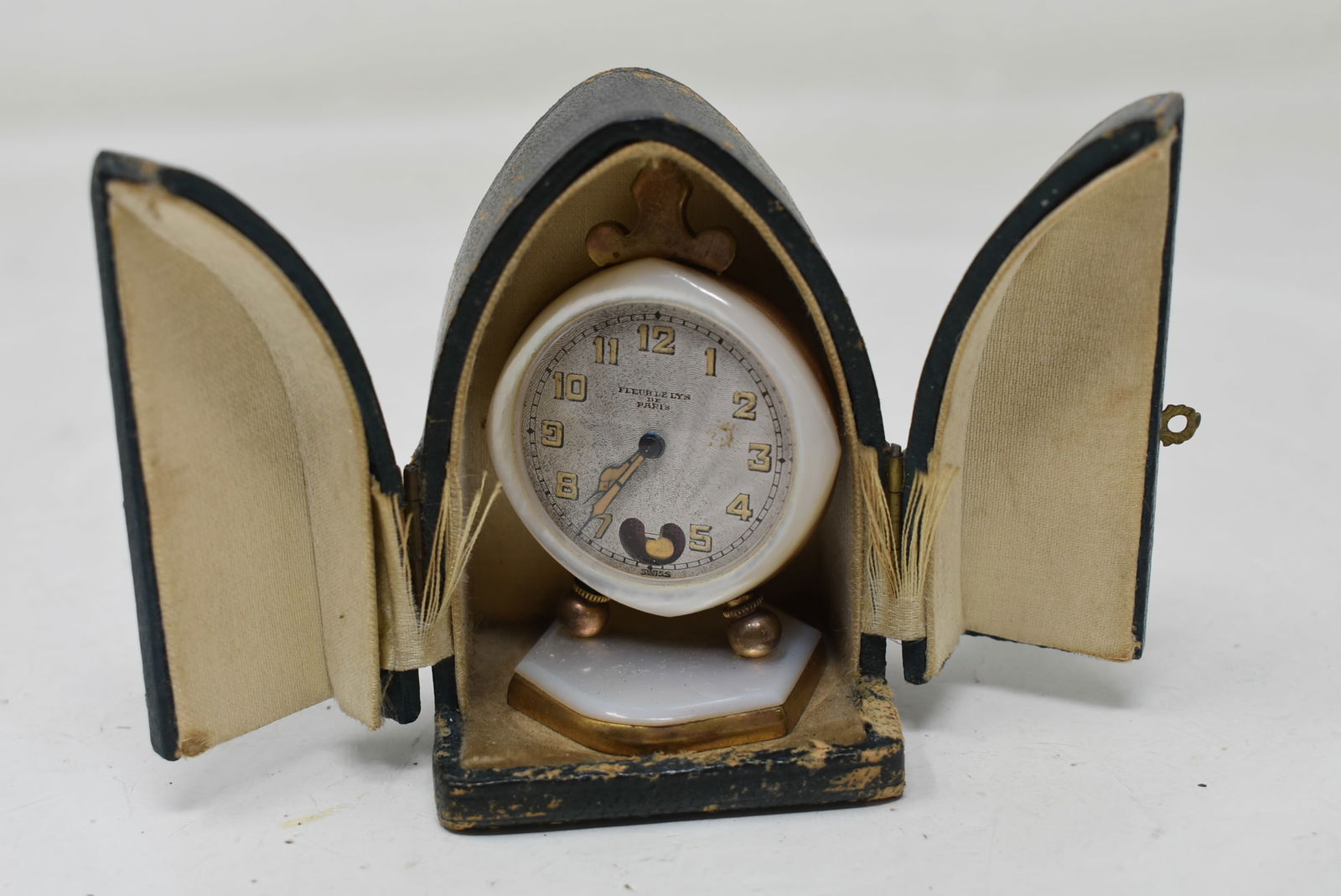 Vintage Fleur de Lys De Paris Mother of Pearl Lenox Travel Clock (1 of 8)