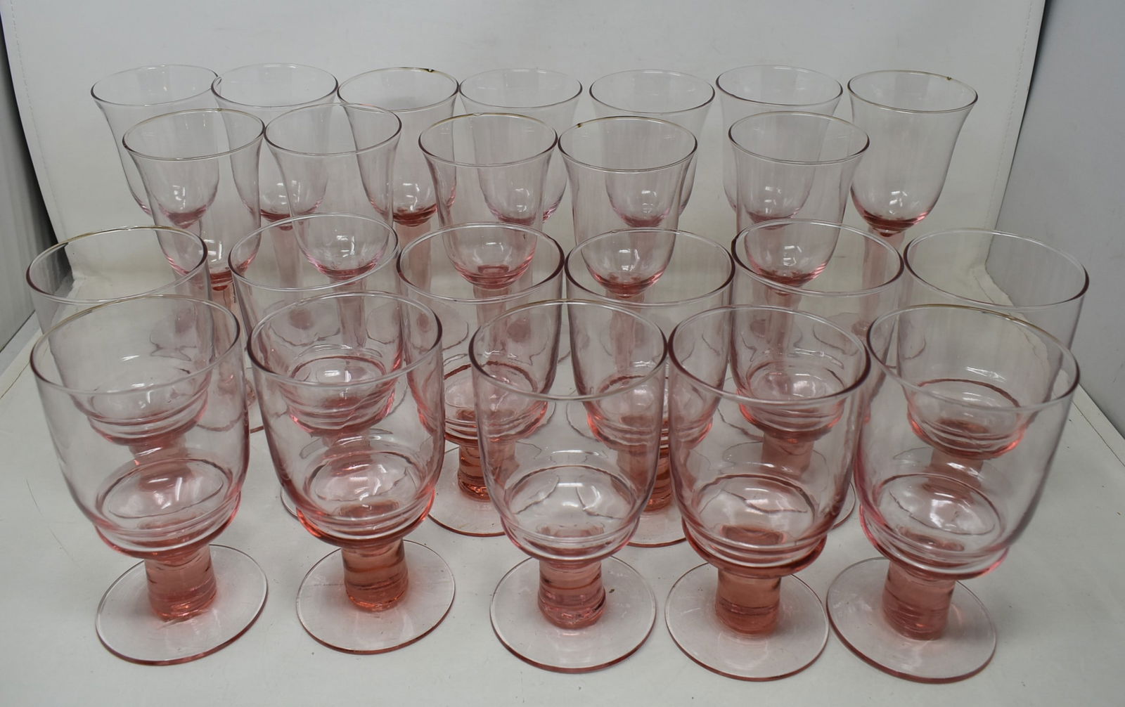 Lot of Pink Depression Glass Wine Glasses & Goblets (1 of 5)