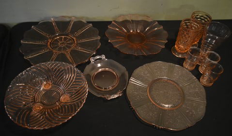10 Pieces Assorted Pink Depression Glass