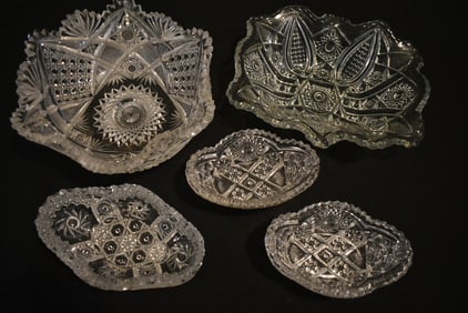 5 Pieces of Vintage Cut & Pressed Glass Crystal