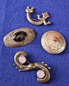 Group Of 4 Sterling Silver Brooches