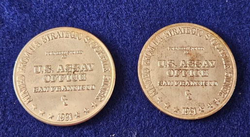 2 US Assay Office 1981 CC .999 Silver 1oz Trade Unit Coins