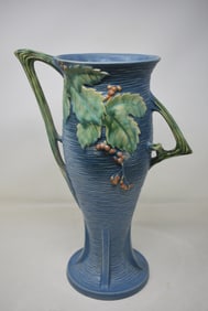 Roseville 14" Blue Bushberry Vase 2 Handled