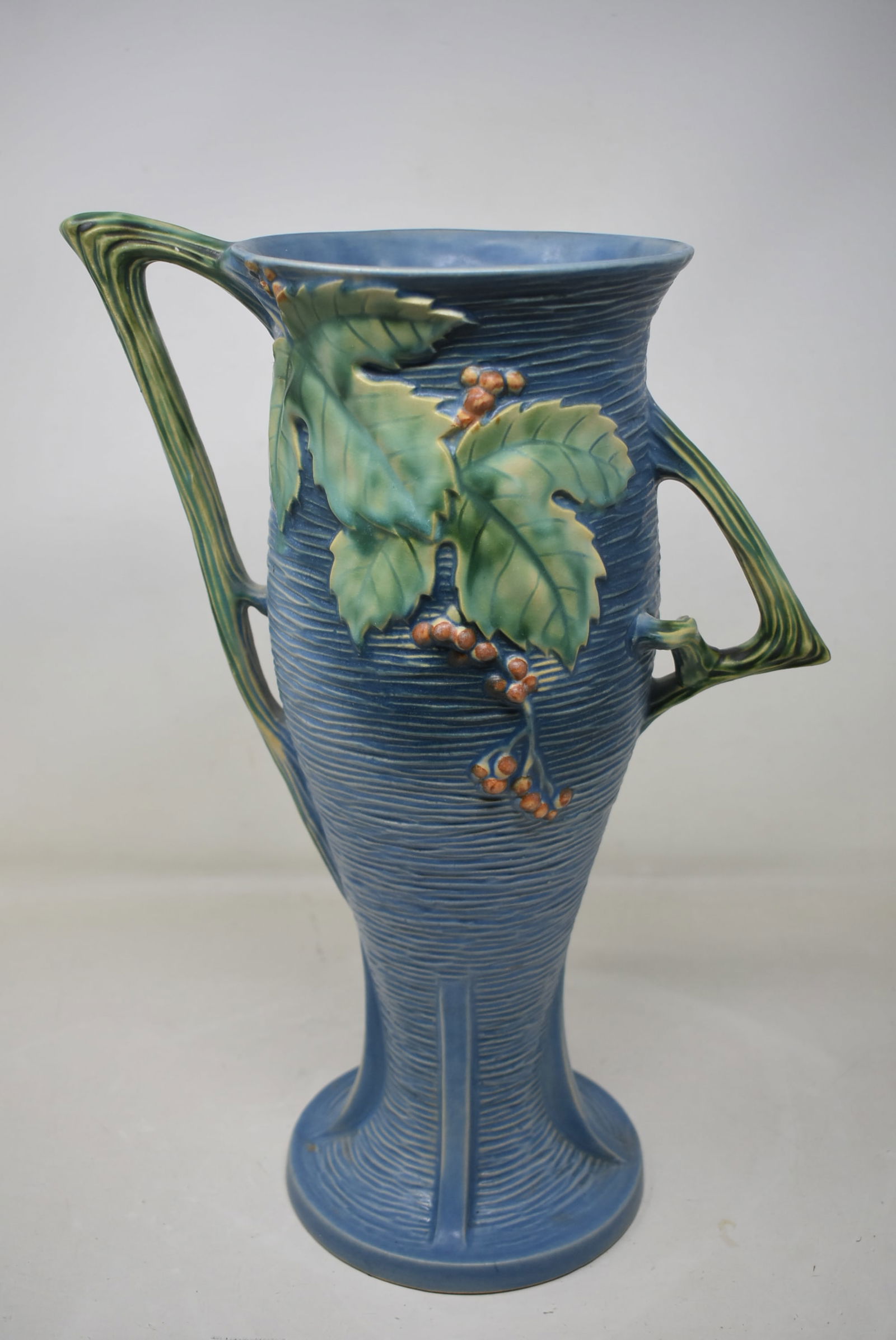 Roseville 14" Blue Bushberry Vase 2 Handled (1 of 6)