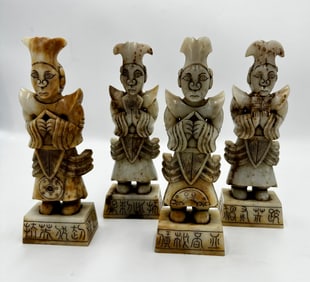4 Hand Carved Stone Statues believed to be Chinese and Possibly Jade