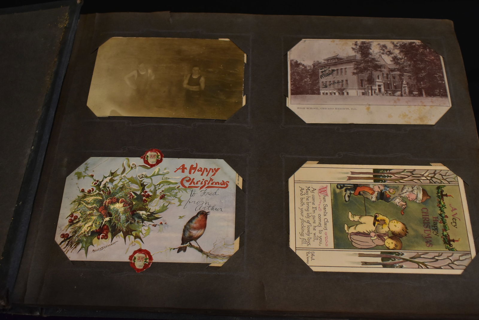 NICE Antique Postcard Album: Very Nice Antique Postcard Album featuring holidays like Easter and Christmas, and a lot of Chicago Cards. The book is large, measuring 16x12x2. All pages have cards, most are full.