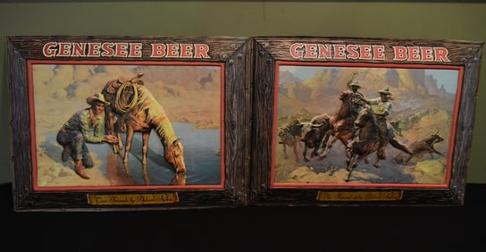 2 Vintage Genesee Beer Sign Inserts Adam Styker NEW OLD STOCK