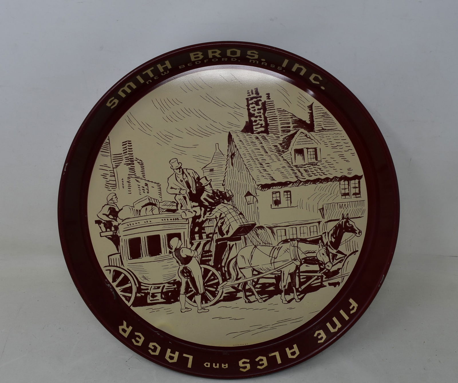 1937 Smith Bros. Fine Ales and Lager 12" Beer Tray: 1937 Smith Bros. Fine Ales and Lager 12" Beer Tray. It has a couple of dents, front is very clean.