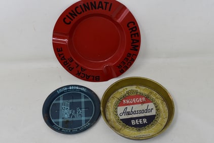 Lot of 3 Vintage Brewery Tip Trays and Ashtray