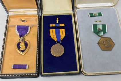 3 Medals- Purple Heart, WWII Selective Service & Military Merit