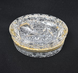 Vintage Baccarat-Style Cut Glass & Brass Oval Casket Jewelry Box