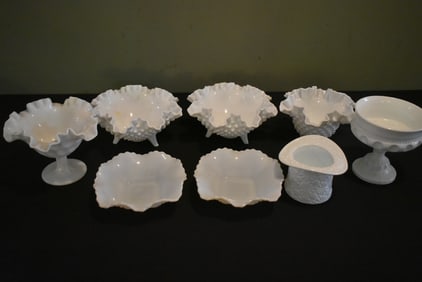 Lot of 8 Pieces of Vintage Milk Glass
