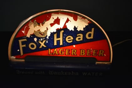 RARE Vintage Fox Head Lager Beer Light Sign Waukesha Wisconsin