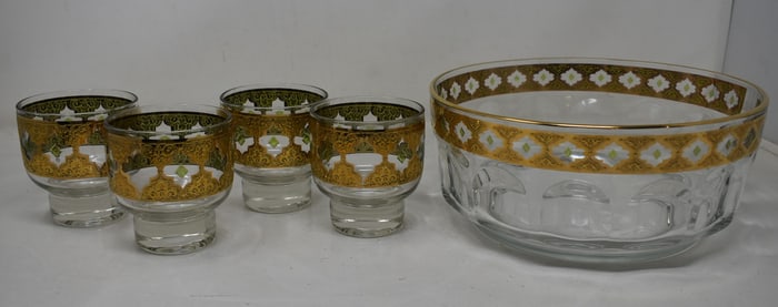 Arcoroc France 8.5" Bowl & 4 Culver Valencia 3.5" Cocktail Glasses