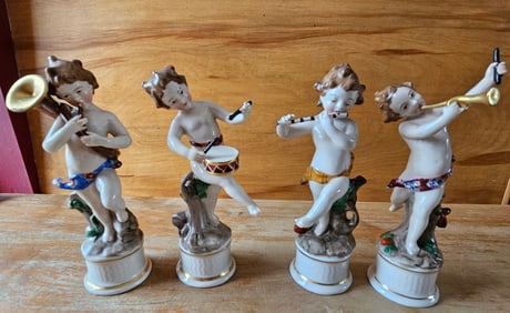 Set of 4 German Porcelain Cherub Angel Musician Figures