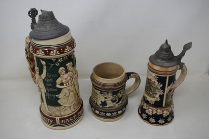 Group of 3 Pottery Beer Steins