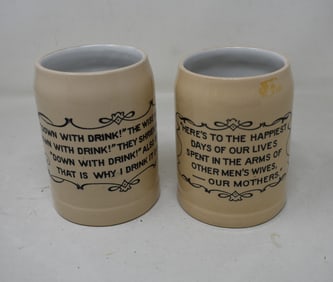 A Pair of 4/10 Liter Mettlach #1909 "Toast" Beer Steins