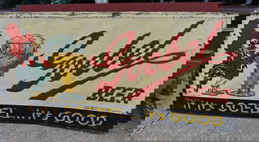 RARE Large 70" Goebel Beer Bantam Embossed Beer Sign with Rooster