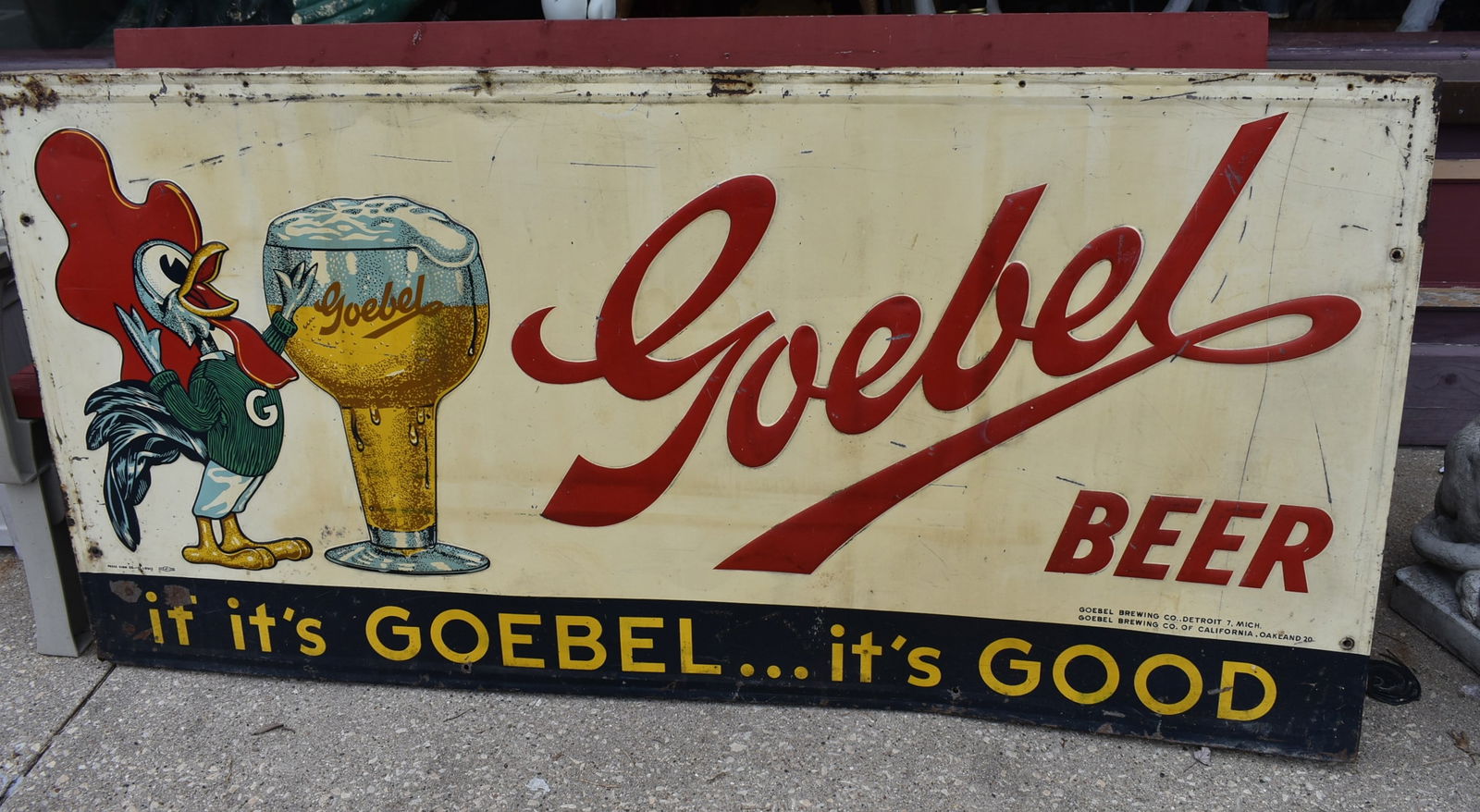 RARE Large 70" Goebel Beer Bantam Embossed Beer Sign with Rooster (1 of 6)