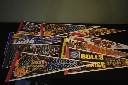 Lot of 9 Chicago Bulls Felt Pennants