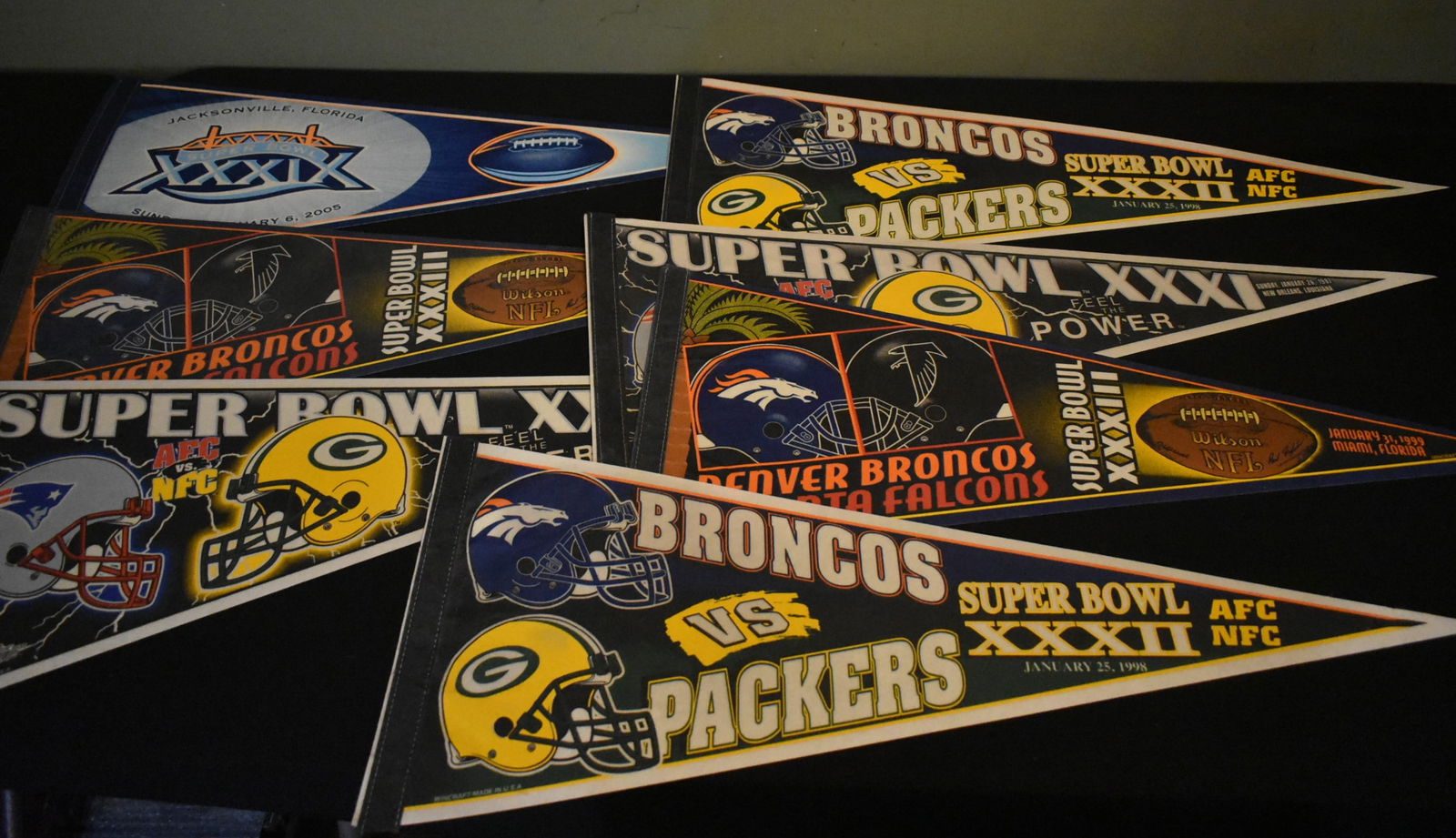 Group of 7 NFL Superbowl Felt Pennants (1 of 5)