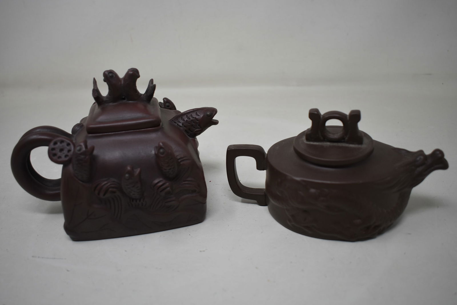 2 Chinese Clay Teapots, Koi and Dragon (1 of 11)