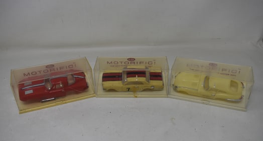 3 Vintage Ideal Motorific Slot Cars Bodies In Boxes