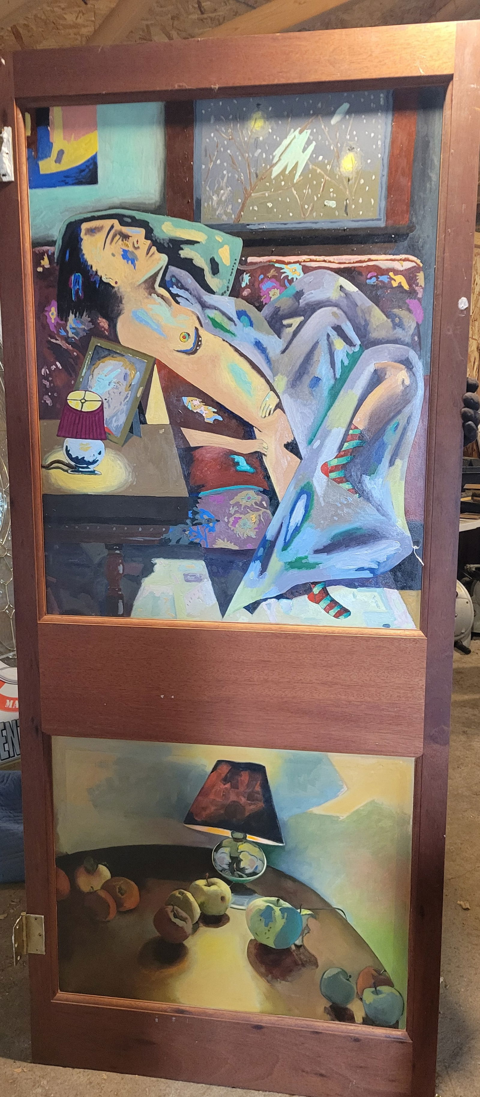 AMAZING Painted Mahogany Door from Art Institute of Chicago: This was painted by a student at the Art Institute of Chicago. It is a full-size Mahogany Door painted with abstract scenes on both sides.