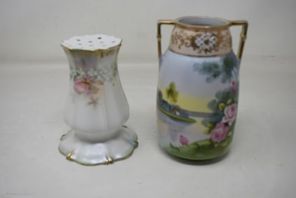 RS Prussia Porcelain Hat Pin Holder & Nippon Morimura Vase