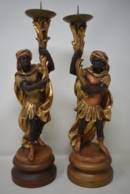 Pair of Anri "Blacckamoor" Carved Figural Candlesticks