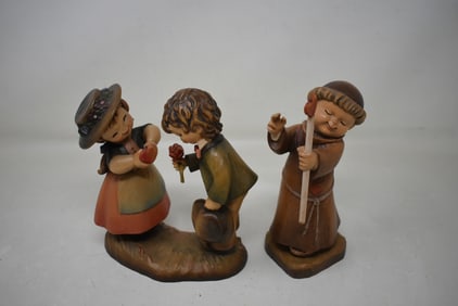 2 Anri Carved Wood Figures "The Blessing" & "Courting"