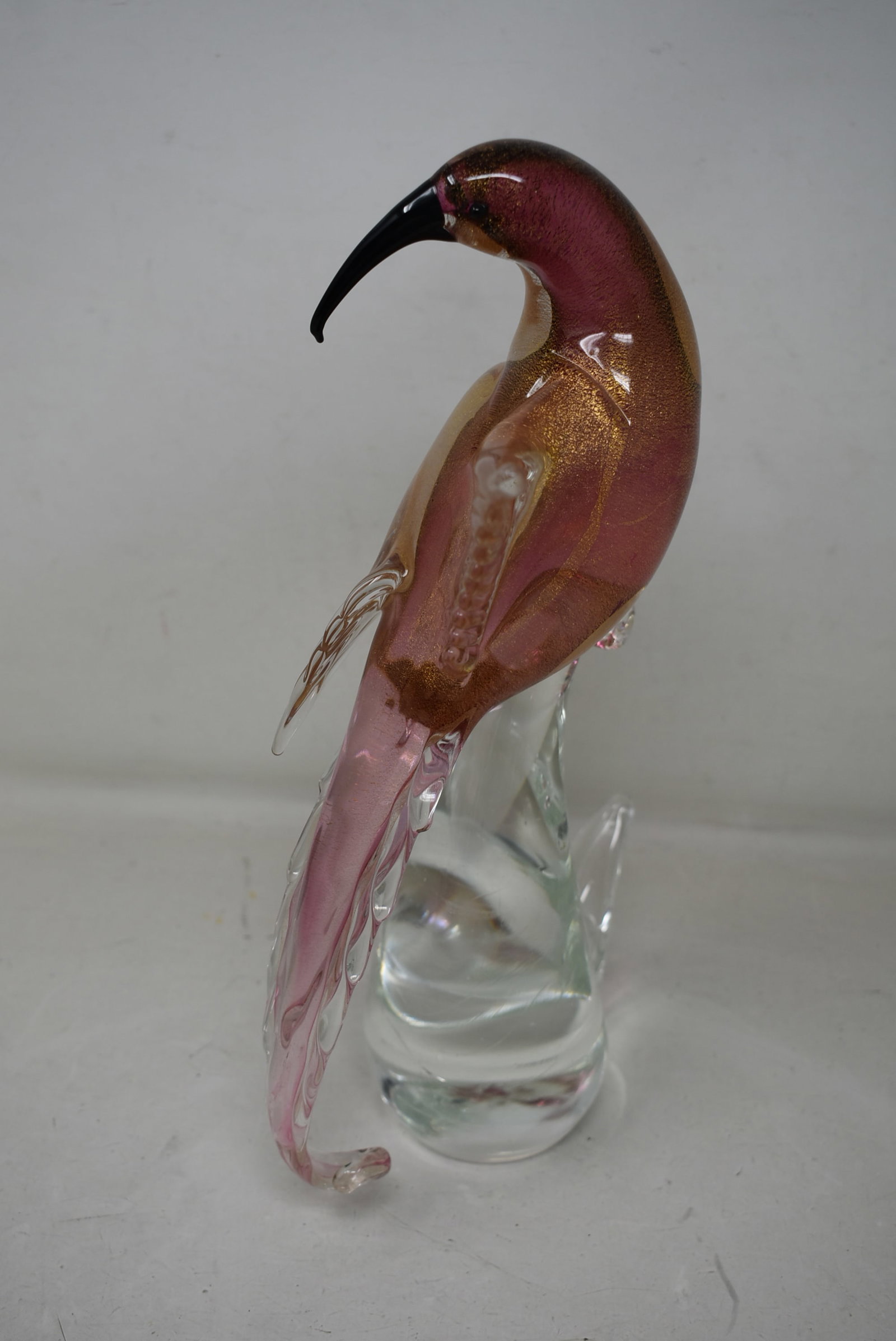 Vintage 11" Murano Glass Gold Flecked Bird in Original Box: A Vintage Murano Glass Gold Flecked 11" Bird in Original Shipping Box. In very nice condition.