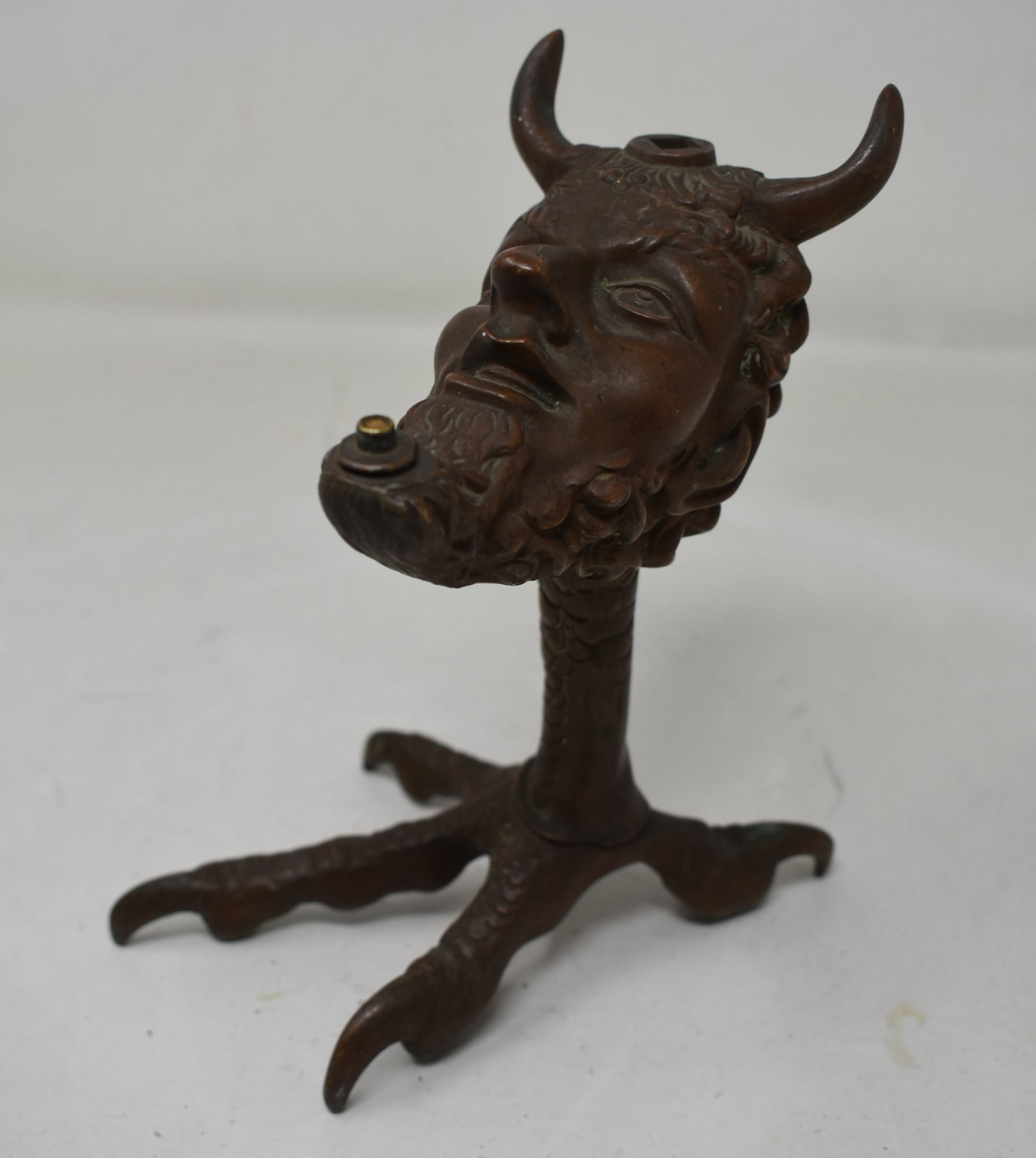 Bronze Figural Satyr Devil Head & Claw Cigar Lighter (1 of 6)