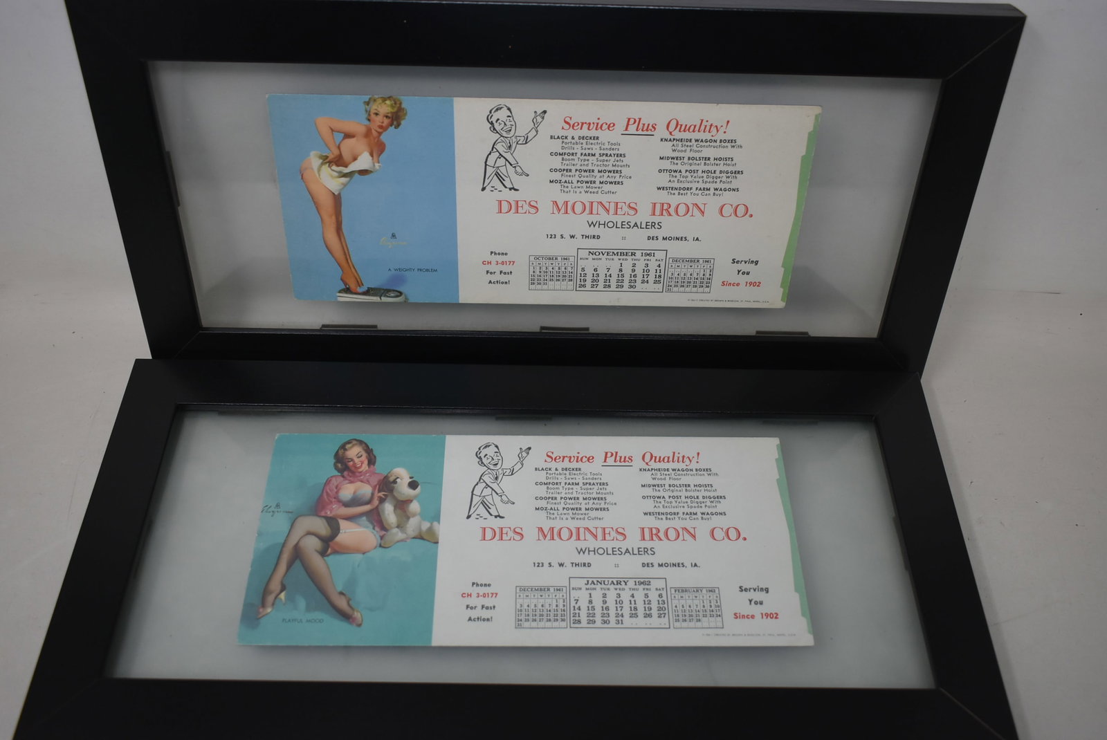 2 Framed Advertising Pieces Des Moines Iron Co. 1961 & 1962 (1 of 4)