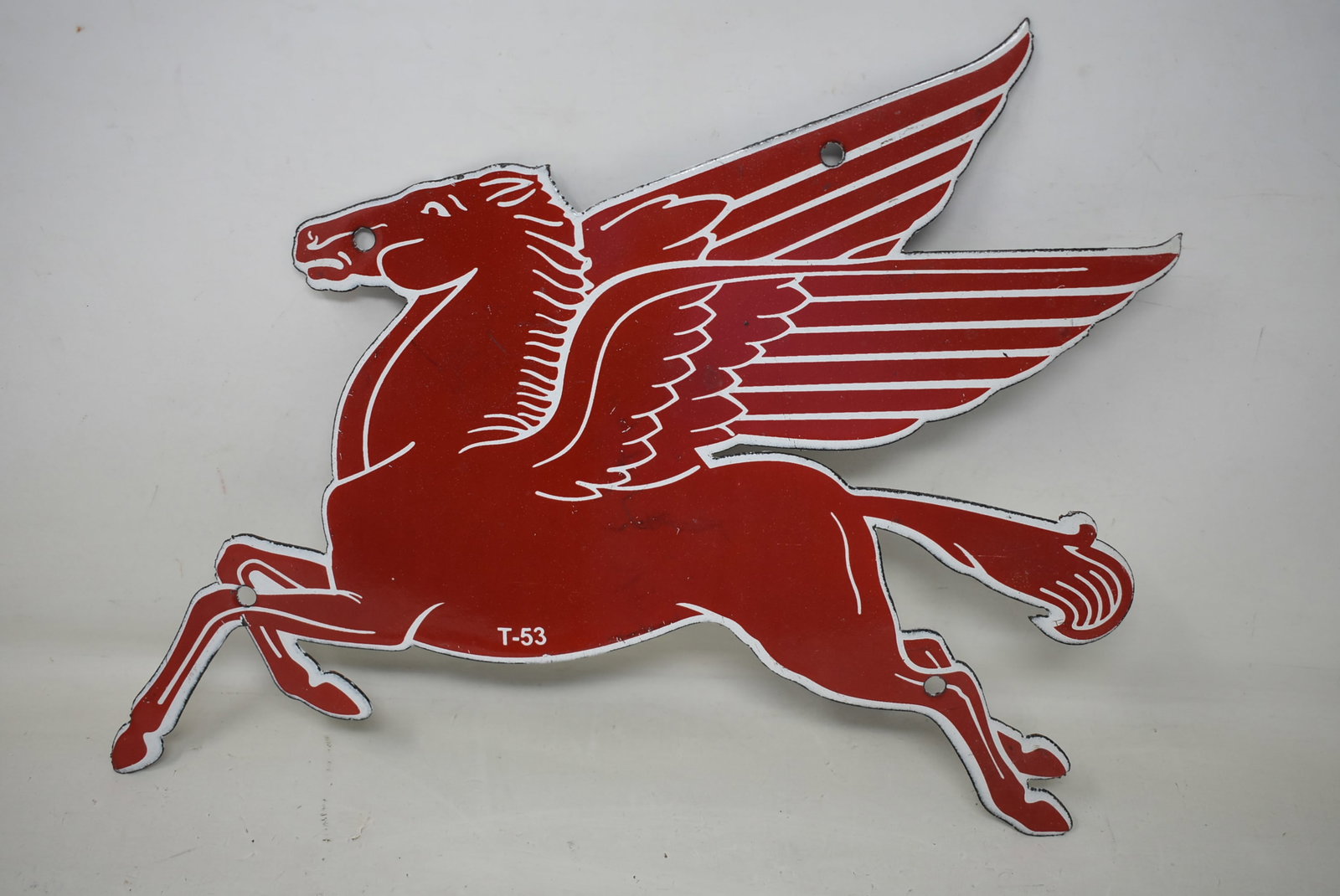 Porcelain Mobil Oil Pegasus Sign 14": Porcelain Mobil Oil Pegasus Sign. It measures 14"x10" and is in nice condition with light edge wear.